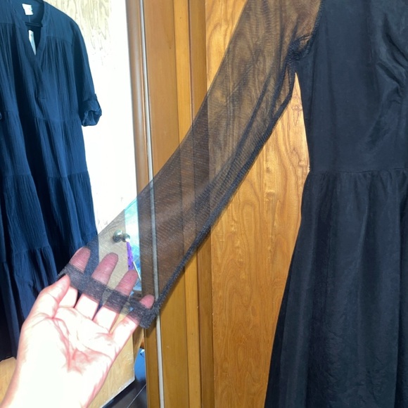 RYU Anthropology NWOT black mini dress w/sheer mesh long sleeves tulle hem Small - Picture 5 of 9